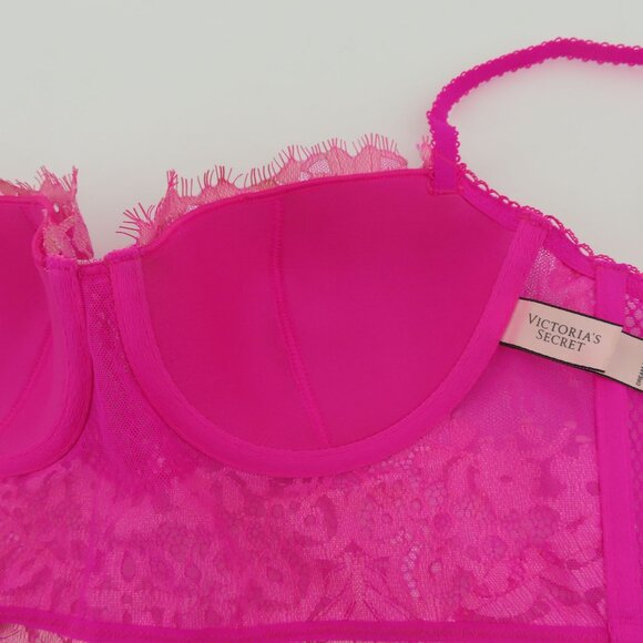 Victorias Secret 32D Dream Angels Lined Demi Underwire Pink Lace Corset Bra - Picture 10 of 15